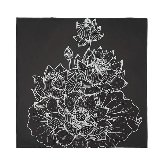 Monochrome Lotus Print Silk Bandana