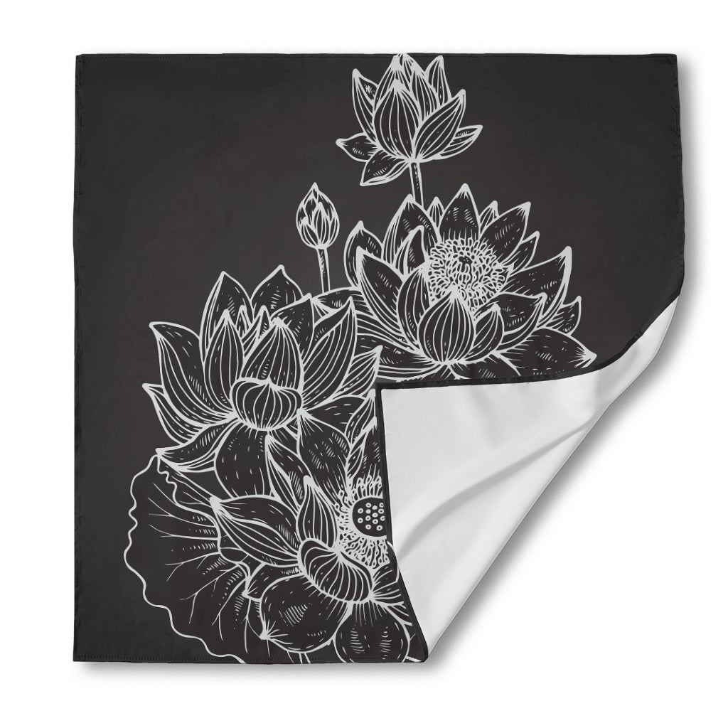 Monochrome Lotus Print Silk Bandana