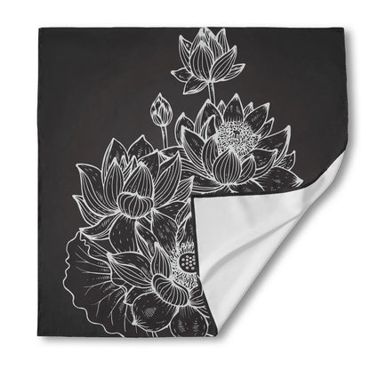 Monochrome Lotus Print Silk Bandana