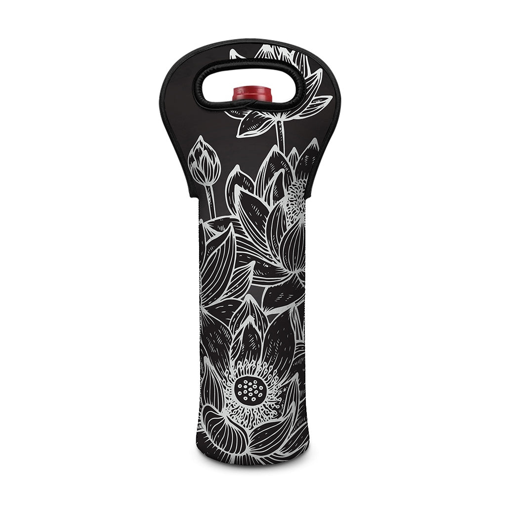 Monochrome Lotus Print Single Neoprene Wine Tote