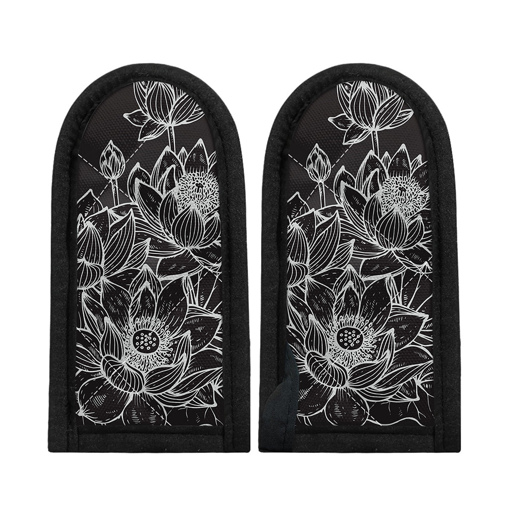 Monochrome Lotus Print Skillet Handle Cover