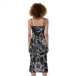 Monochrome Lotus Print Slim Fit Midi Cami Dress