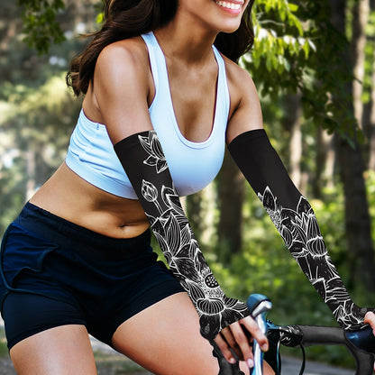 Monochrome Lotus Print Sun Protection Arm Sleeves