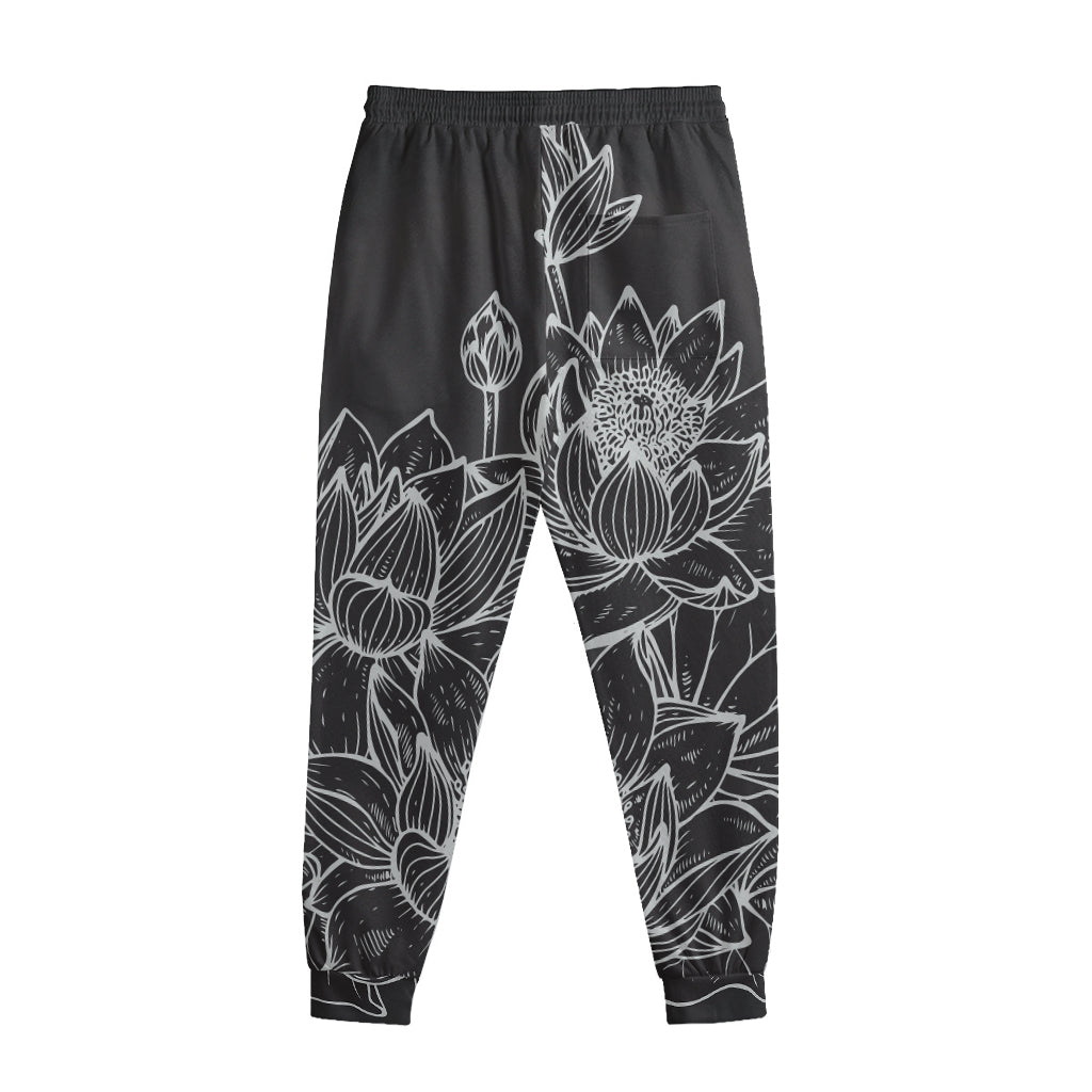 Monochrome Lotus Print Sweatpants