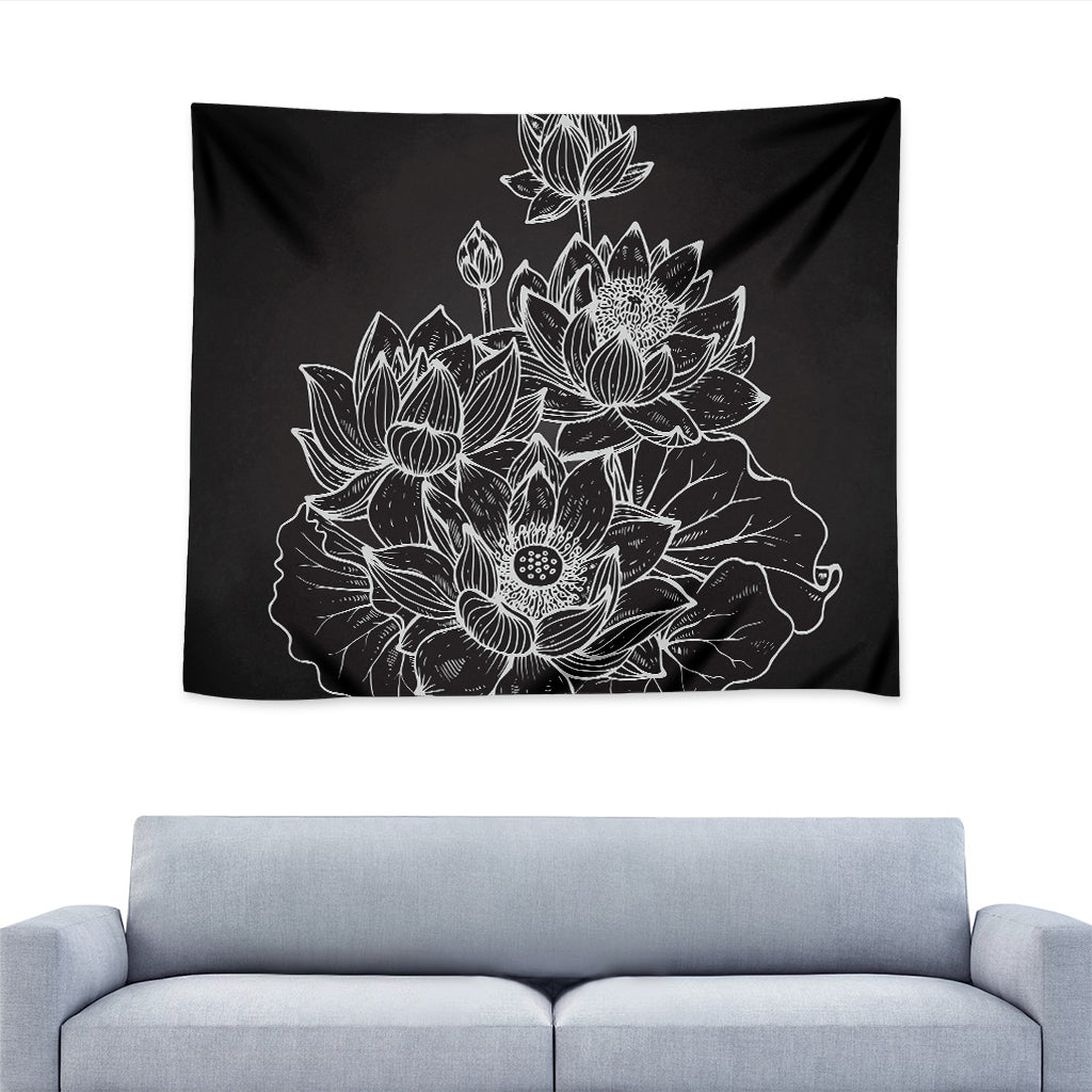 Monochrome Lotus Print Tapestry