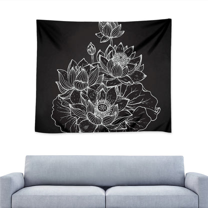 Monochrome Lotus Print Tapestry