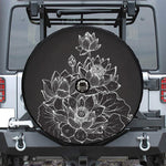 Monochrome Lotus Print Tire Cover With Camera Hole