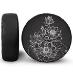 Monochrome Lotus Print Tire Cover With Camera Hole