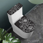 Monochrome Lotus Print Toilet Lid And Tank Cover Set