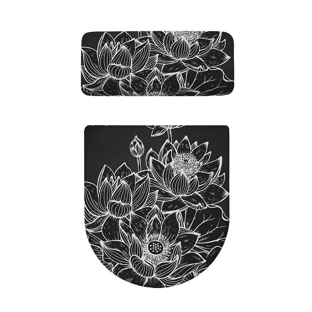 Monochrome Lotus Print Toilet Lid And Tank Cover Set