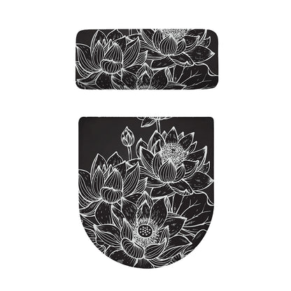 Monochrome Lotus Print Toilet Lid And Tank Cover Set