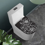 Monochrome Lotus Print Toilet Lid Cover