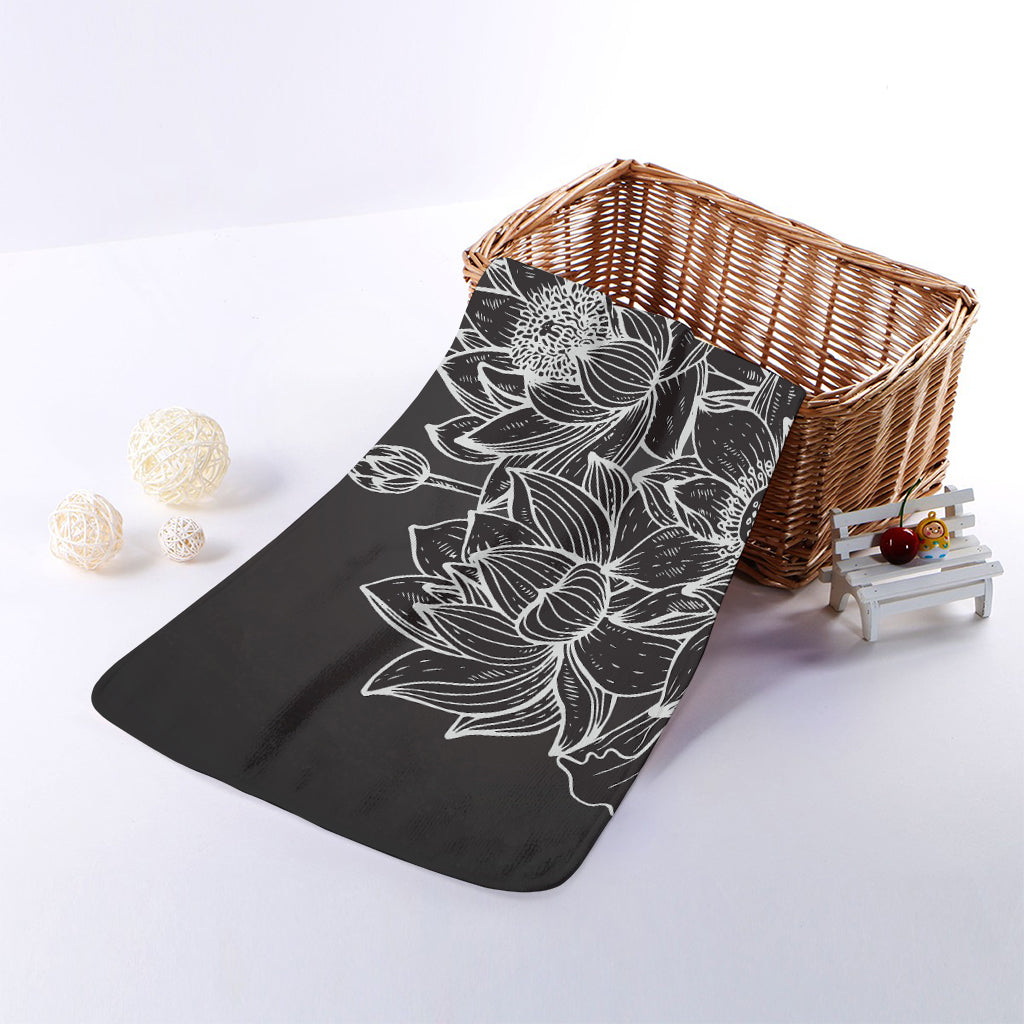 Monochrome Lotus Print Towel