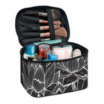 Monochrome Lotus Print Travel Makeup Bag