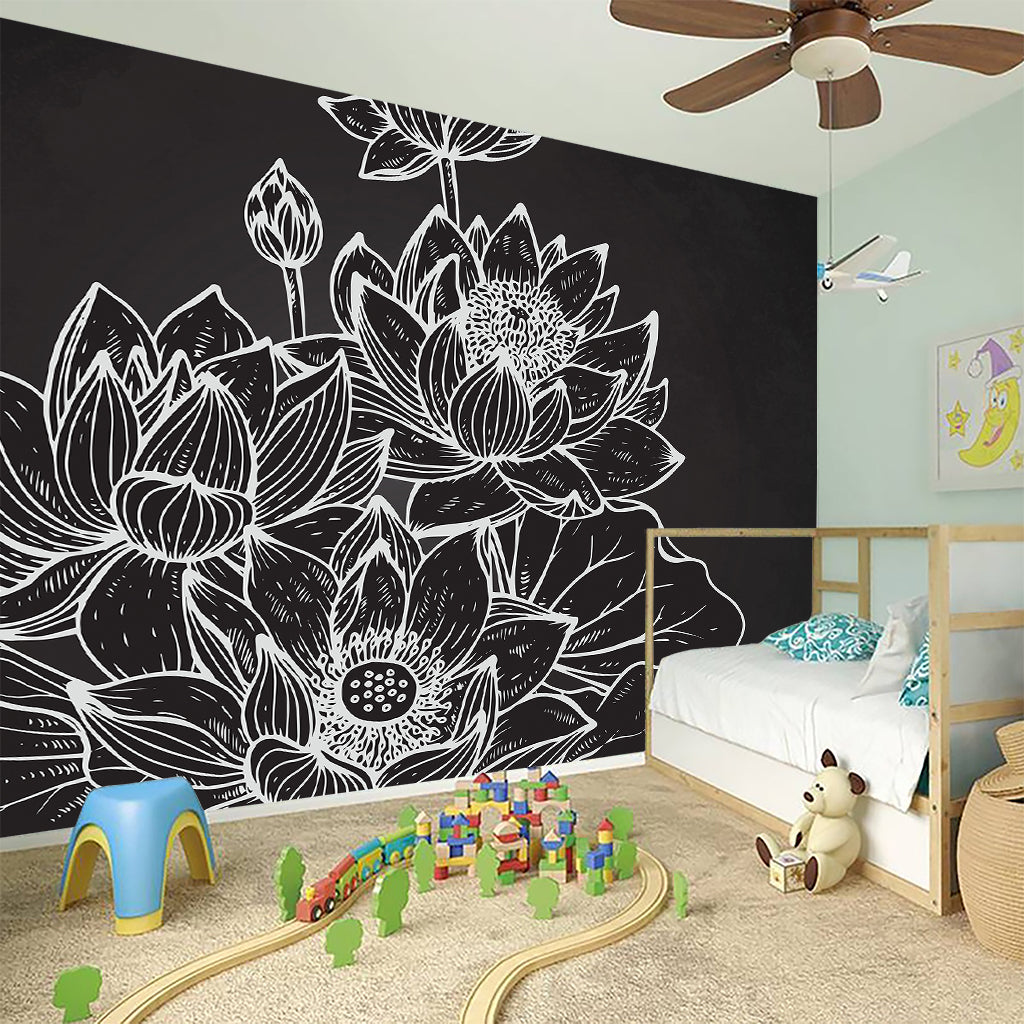 Monochrome Lotus Print Wall Sticker