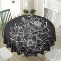 Monochrome Lotus Print Waterproof Round Tablecloth