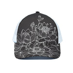 Monochrome Lotus Print White Mesh Trucker Cap