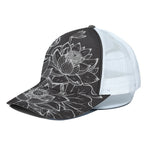 Monochrome Lotus Print White Mesh Trucker Cap