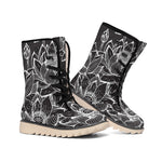 Monochrome Lotus Print Winter Boots