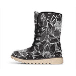 Monochrome Lotus Print Winter Boots