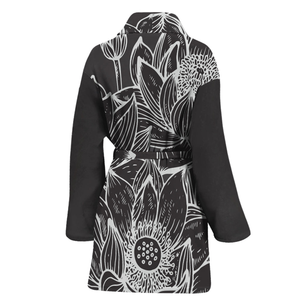 Monochrome Lotus Print Women's Bathrobe