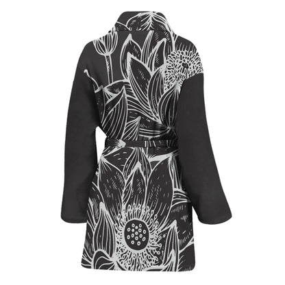 Monochrome Lotus Print Women's Bathrobe