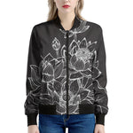 Monochrome Lotus Print Women's Bomber Jacket