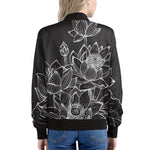 Monochrome Lotus Print Women's Bomber Jacket