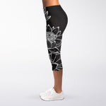 Monochrome Lotus Print Women's Capri Leggings