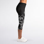 Monochrome Lotus Print Women's Capri Leggings