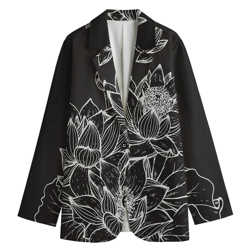 Monochrome Lotus Print Women's Cotton Blazer