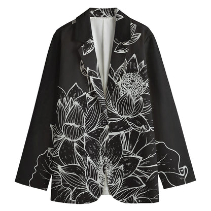 Monochrome Lotus Print Women's Cotton Blazer