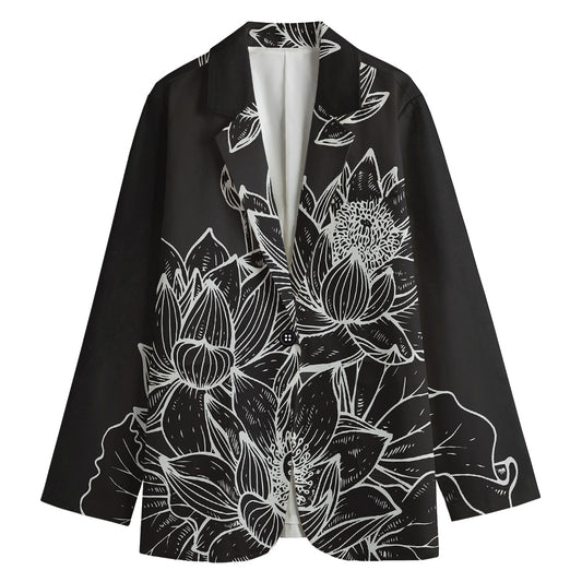 Monochrome Lotus Print Women's Cotton Blazer