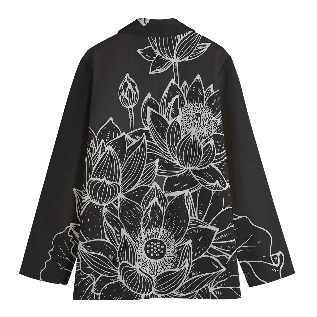 Monochrome Lotus Print Women's Cotton Blazer