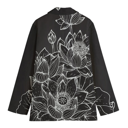 Monochrome Lotus Print Women's Cotton Blazer