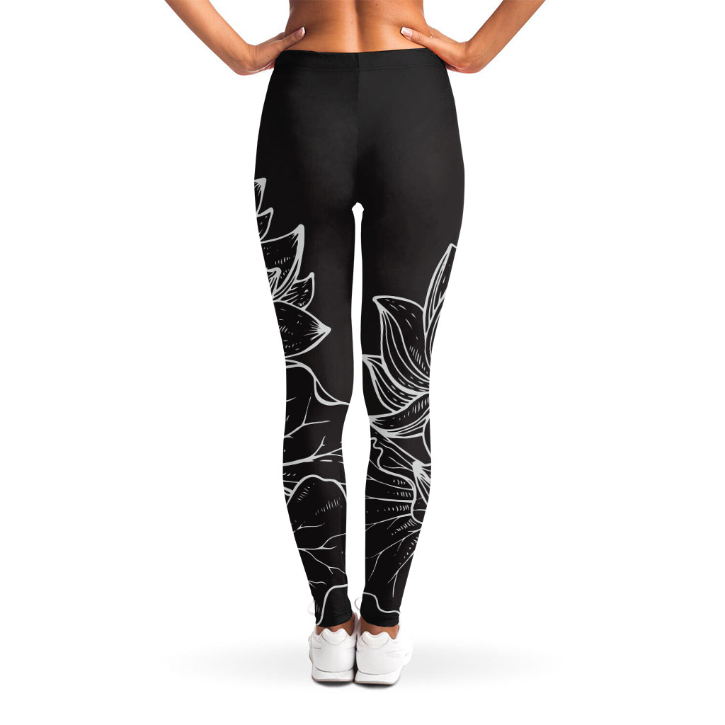 Monochrome Lotus Print Women's Leggings