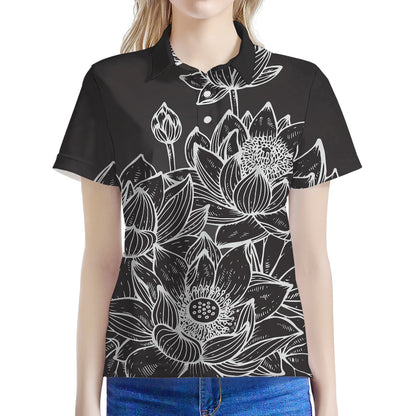 Monochrome Lotus Print Women's Polo Shirt