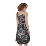 Monochrome Lotus Print Women's Sleeveless Dress