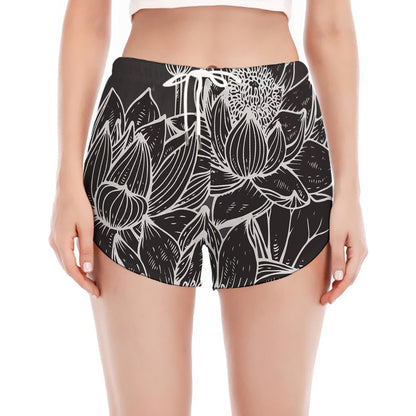 Monochrome Lotus Print Women's Split Running Shorts