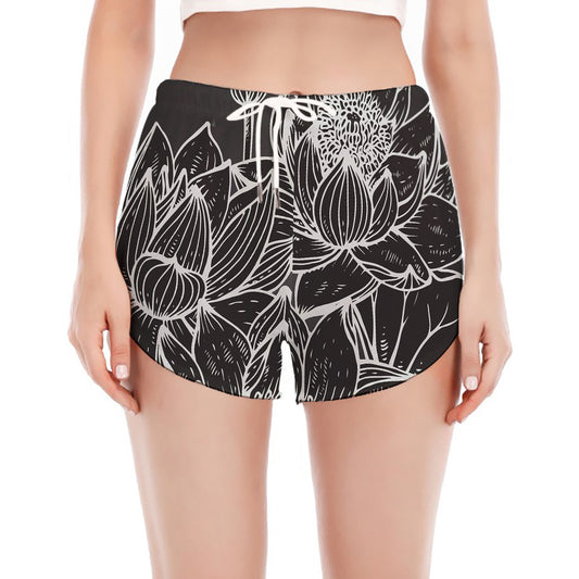 Monochrome Lotus Print Women's Split Running Shorts