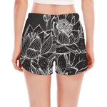 Monochrome Lotus Print Women's Split Running Shorts