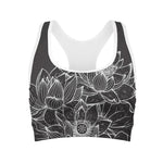Monochrome Lotus Print Women's Sports Bra