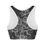 Monochrome Lotus Print Women's Sports Bra