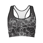 Monochrome Lotus Print Women's Sports Bra