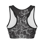 Monochrome Lotus Print Women's Sports Bra