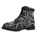 Monochrome Lotus Print Padded Collar Lace Up Boots