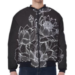 Monochrome Lotus Print Zip Sleeve Bomber Jacket