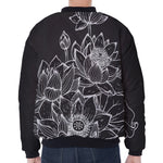 Monochrome Lotus Print Zip Sleeve Bomber Jacket
