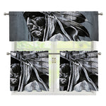 Monochrome Native Indian Portrait Print 3 Piece Kitchen Curtains