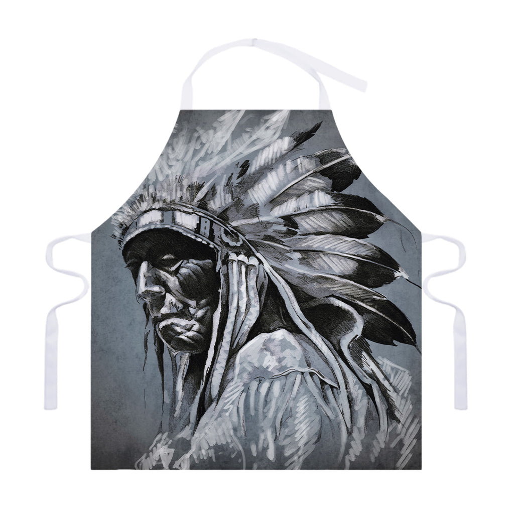 Monochrome Native Indian Portrait Print Adjustable Apron